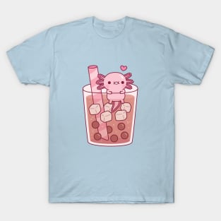 Cute Axolotl Hanging Around In Bubble Tea T-Shirt